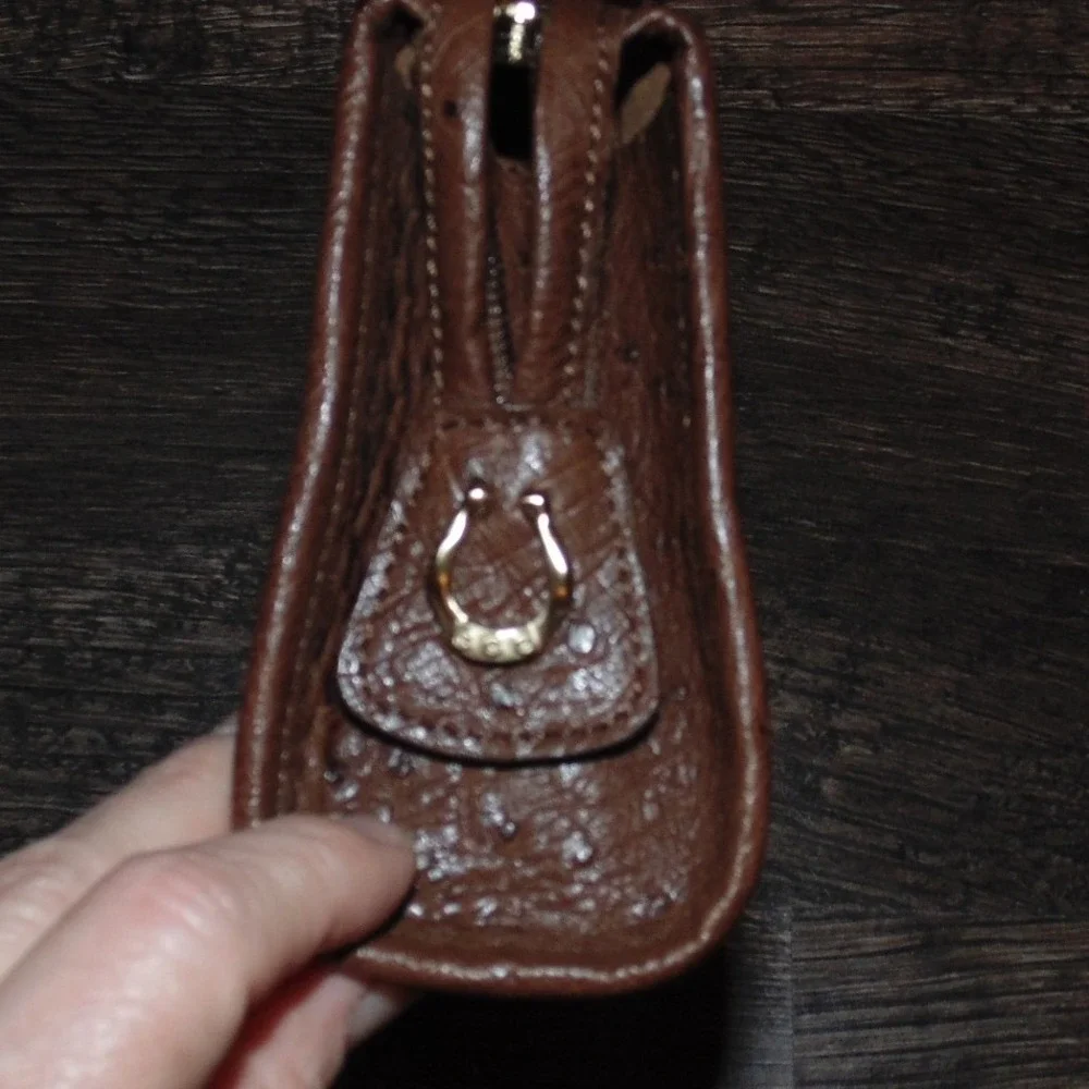 Cece Cord Pouch Womens Small Brown Good Genuine Ostrich Leather Zip Cosmetic Bag